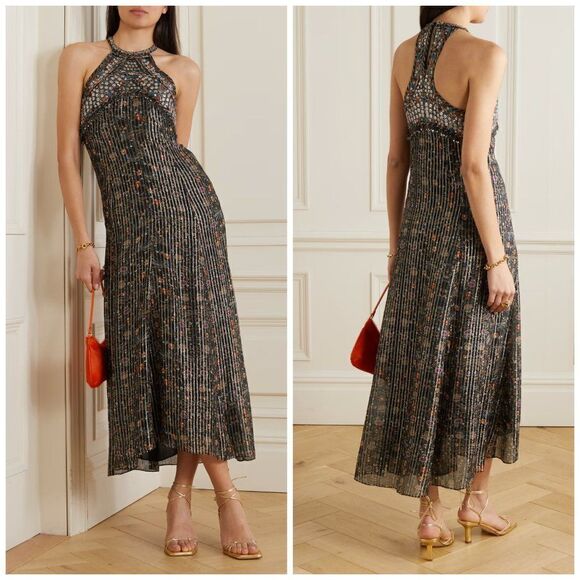 Isabel Marant Dresses & Skirts - ISABEL MARANT Ophelie Embellished Metallic Printed Silk-blend Chiffon Midi Dress